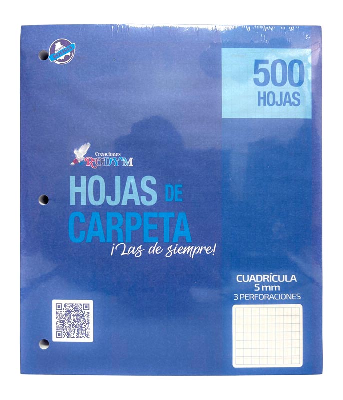 Hojas de carpeta cuadro 5mm de 3 perforaciones RODYM 500hjs
