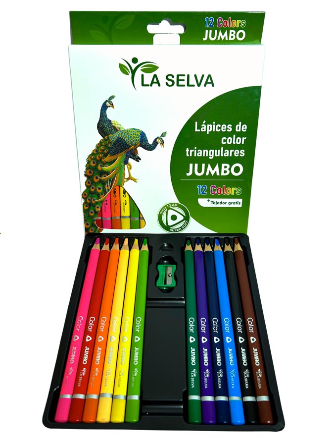 Color largo tiangular JUMBO mina 5mm soft La Selva de 12 colores + tajador