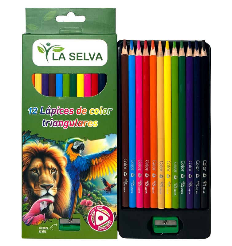 Color largo tiangular mina 4mm La Selva de 12 colores + tajador