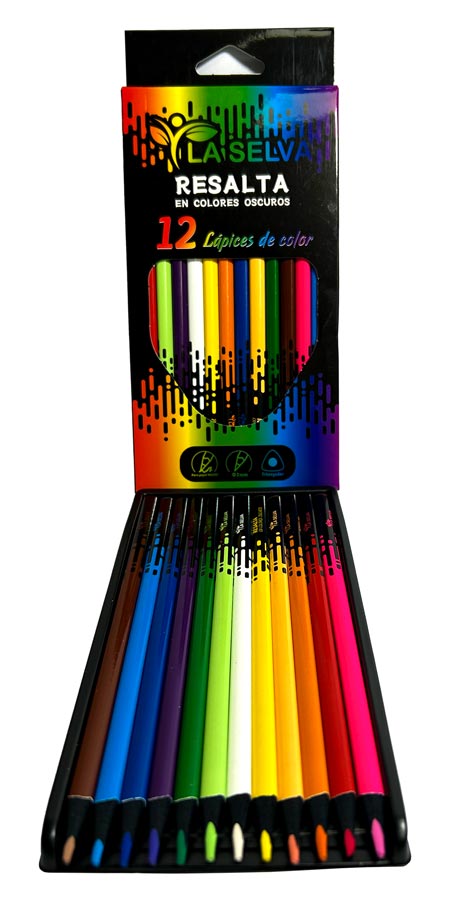 Color largo triangular mina 3mm madera negra para superficies oscuras La Selva de 12 colores + tajador