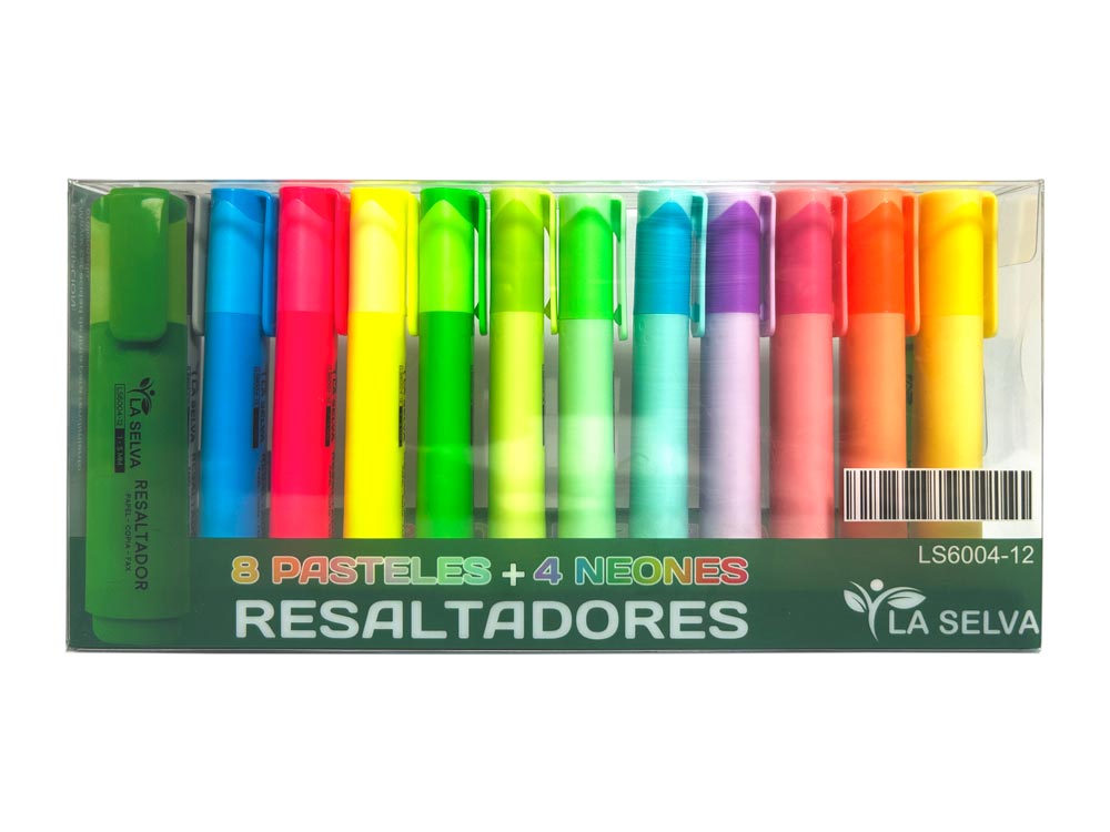 Resaltador jumbo 8 color pastel + 4 color neon La Selva de 12 colores