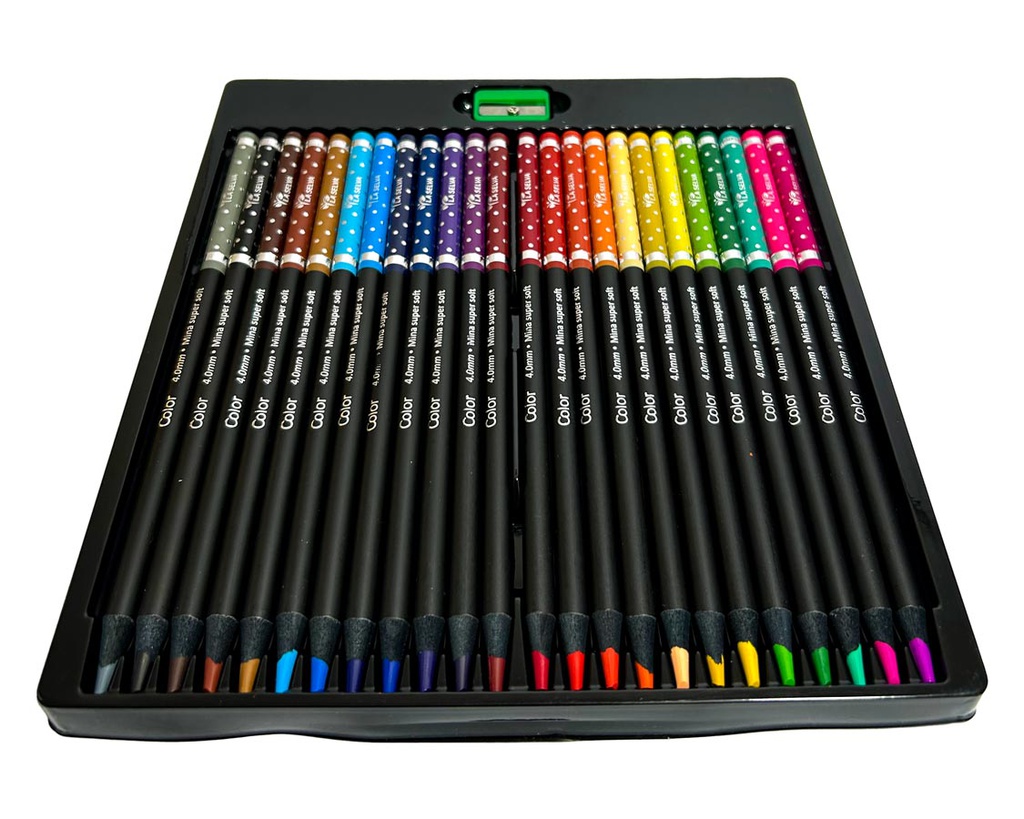 Color largo redondo mina 4mm SUPER SOFT madera negra La Selva de 24 colores + tajador