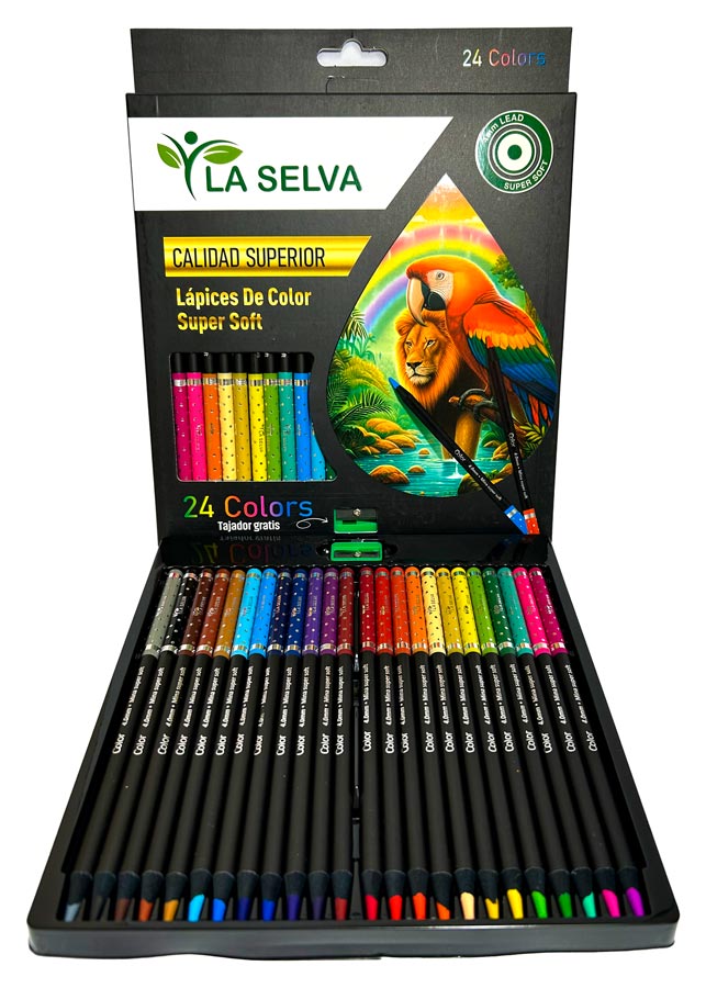 Color largo redondo mina 4mm SUPER SOFT madera negra La Selva de 24 colores + tajador