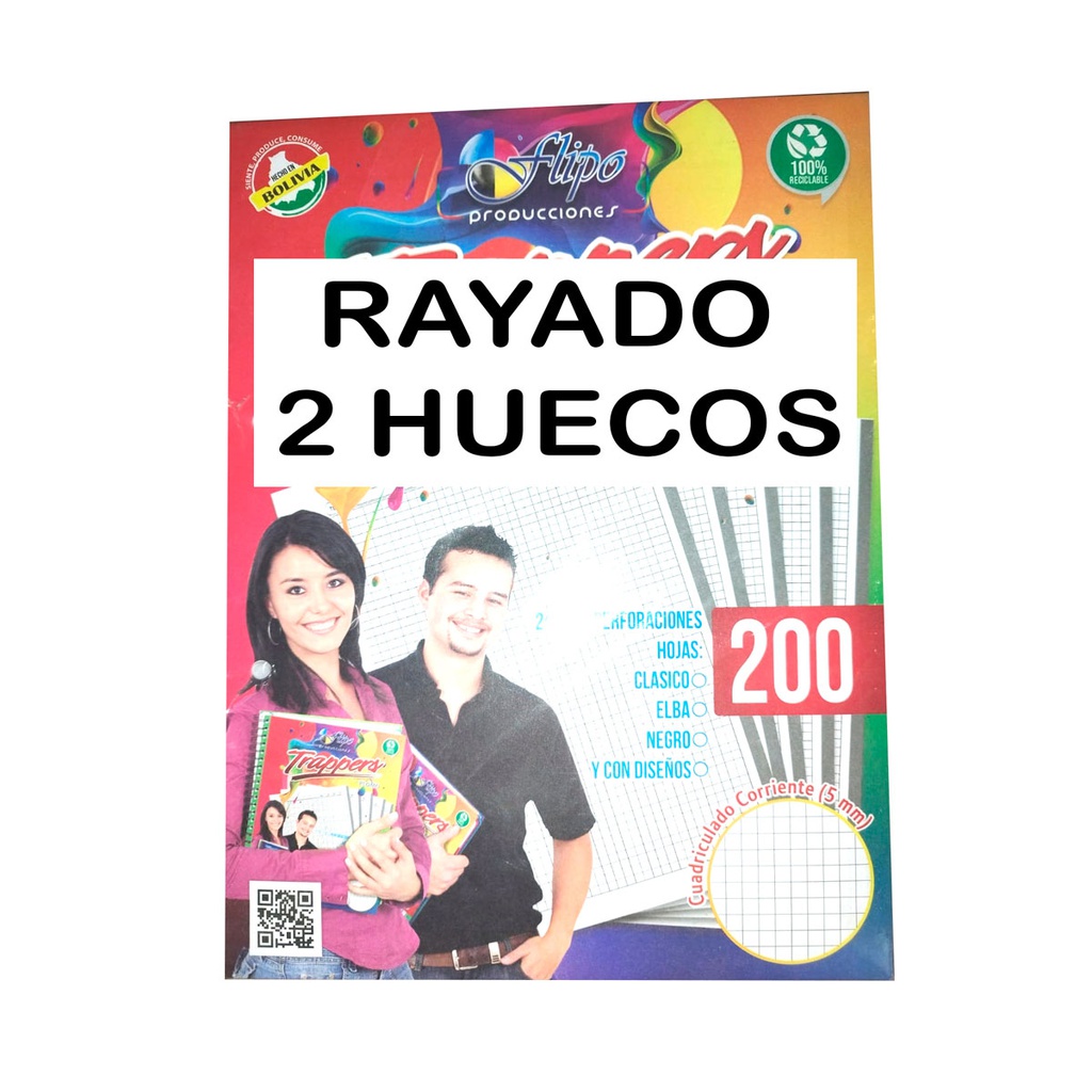 Hojas trapper Flipo RAYADO blanco y negro  200hjs (2 Huecos)