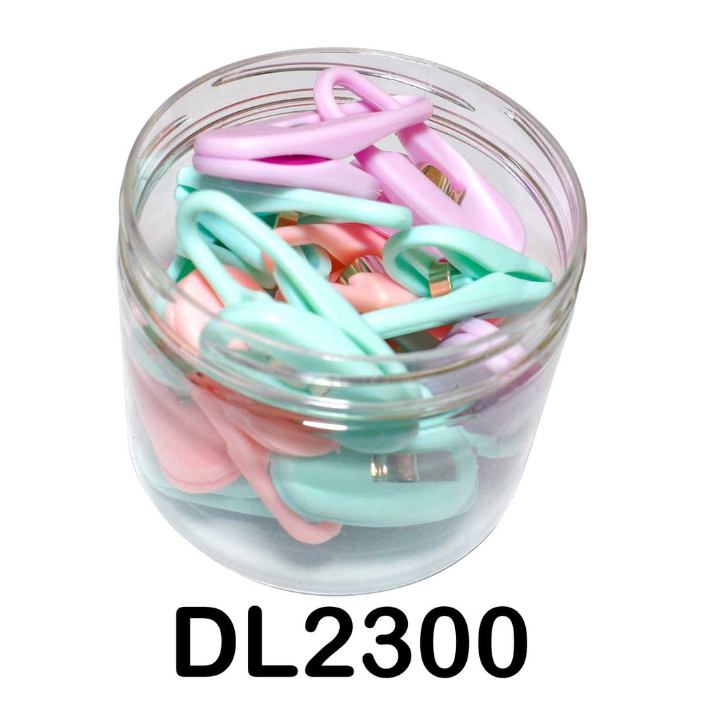 Clips especiales de mango plastico colores pasteles frasco