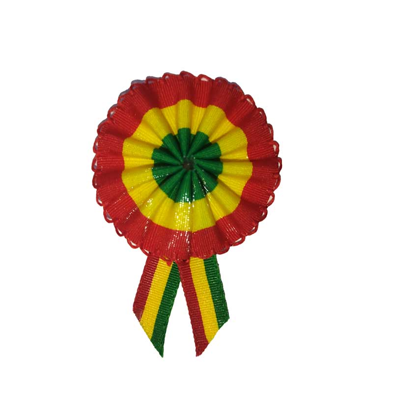 Escarapela tricolor borde dorado greca diametro 5.5cm, bolsa de 25 PCS + su gancho