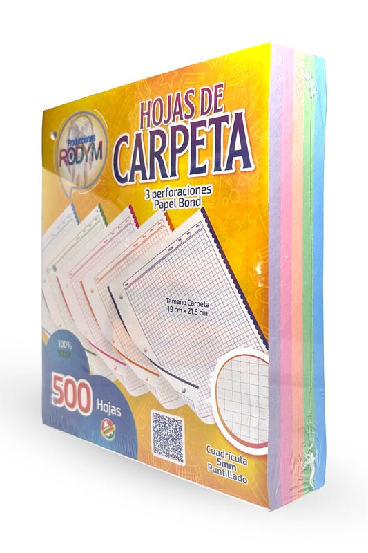 Hojas de carpeta RODYM cuadro 5mm de 3 perforaciones  5 colores  500hjs