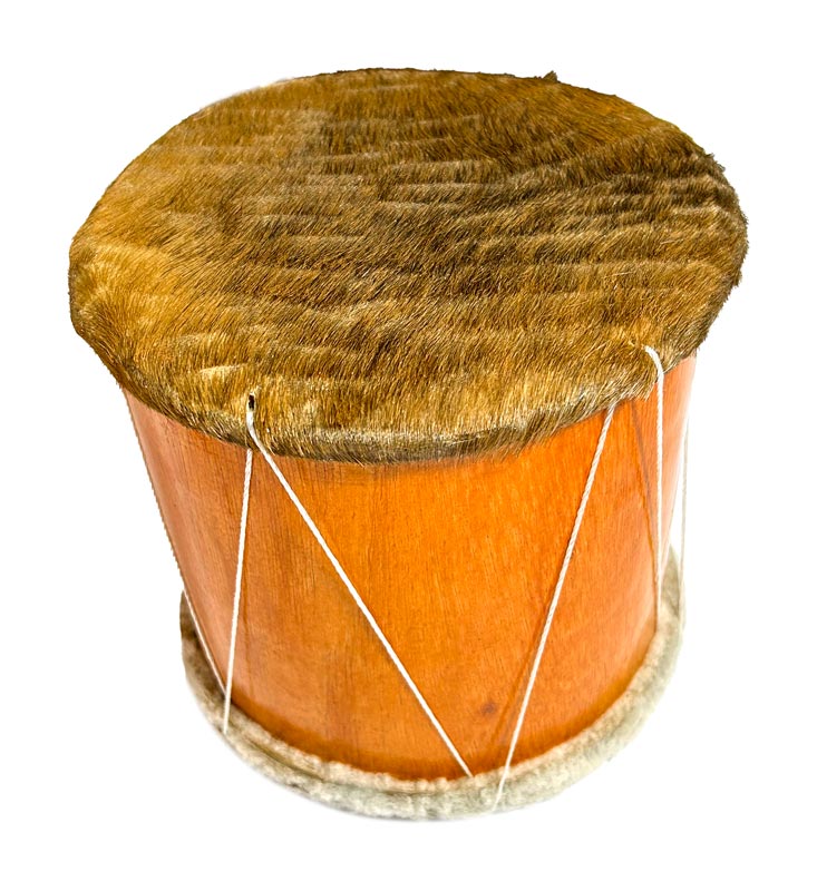 Bombo chato Mediano cuero de oveja-chivo, alto 20cm, diametro 21cm