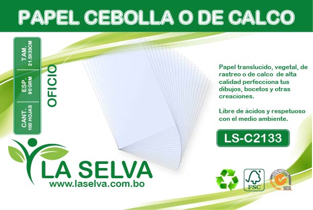 Papel cebolla / papel de calco de 90 gramos Oficio La Selva de 100 hojas