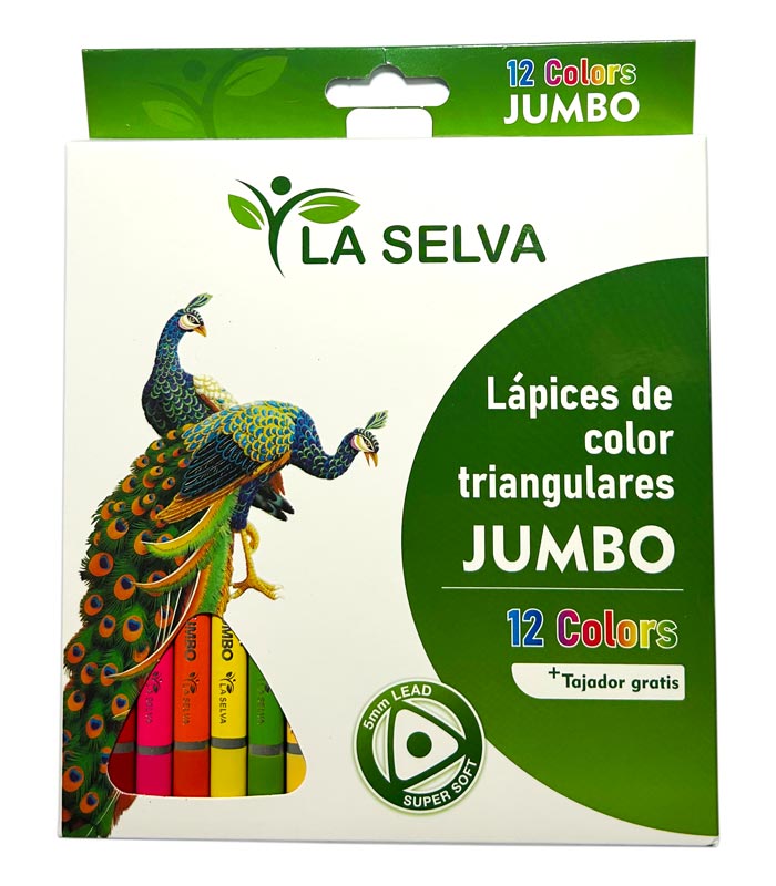 Color largo tiangular JUMBO mina 5mm soft La Selva de 12 colores + tajador
