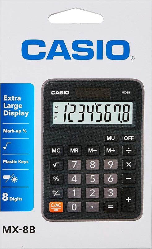 Calculadora CASIO MX-8B-W-DC comercial de 8 digitos