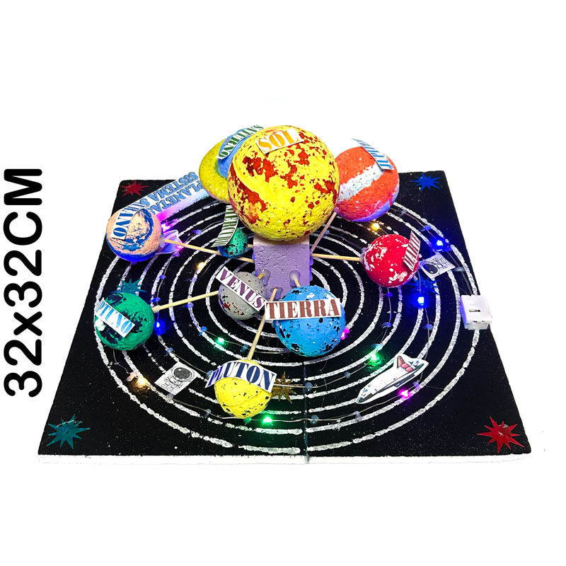 Maqueta sistema solar en 3D con luces 32x32cm