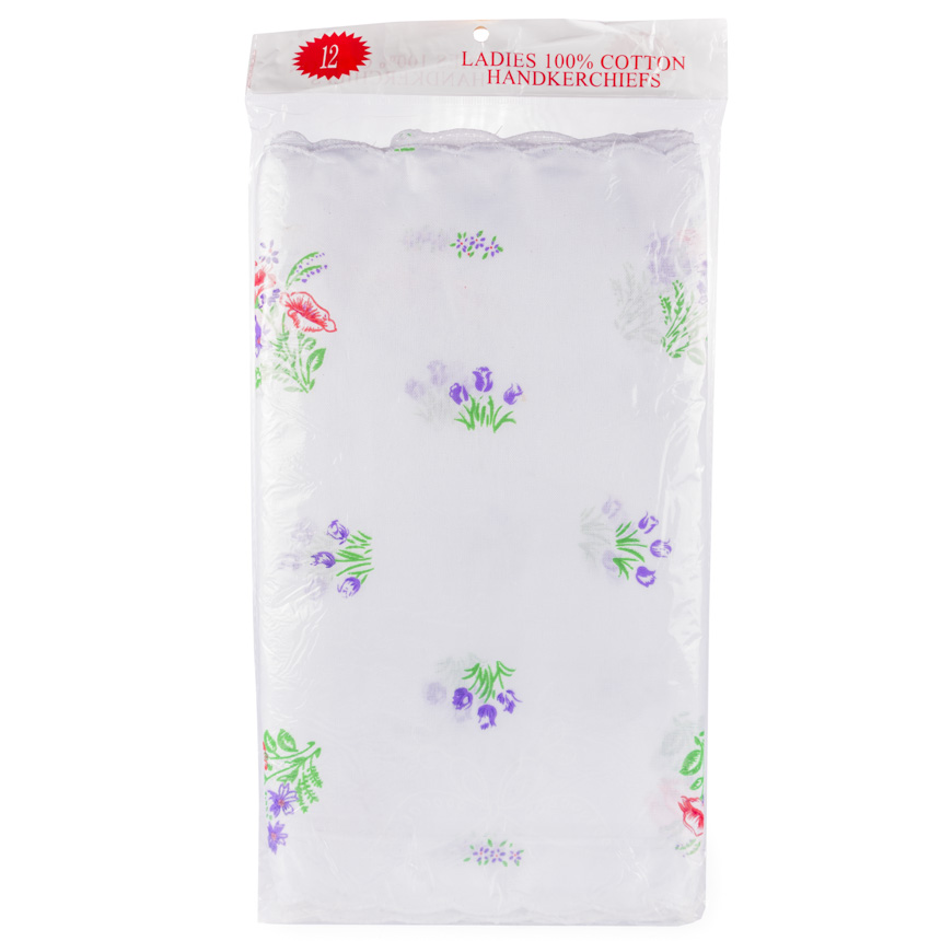 Pañuelo blanco con flores de colores MUJER 12PCS