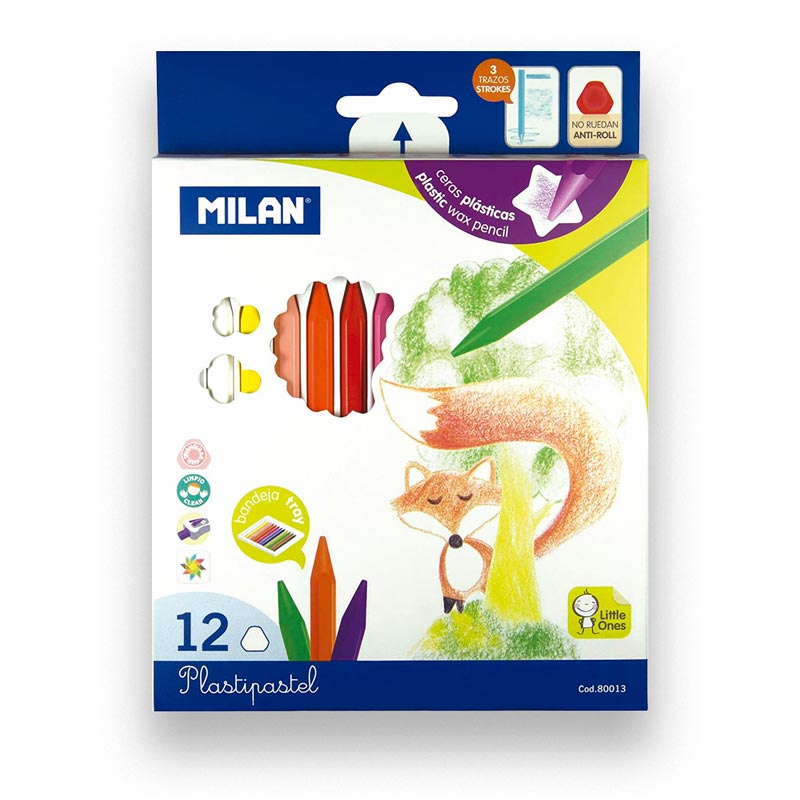 Plastipastel crayon ceras plasticas 12cmx8mm Milan 12 colores