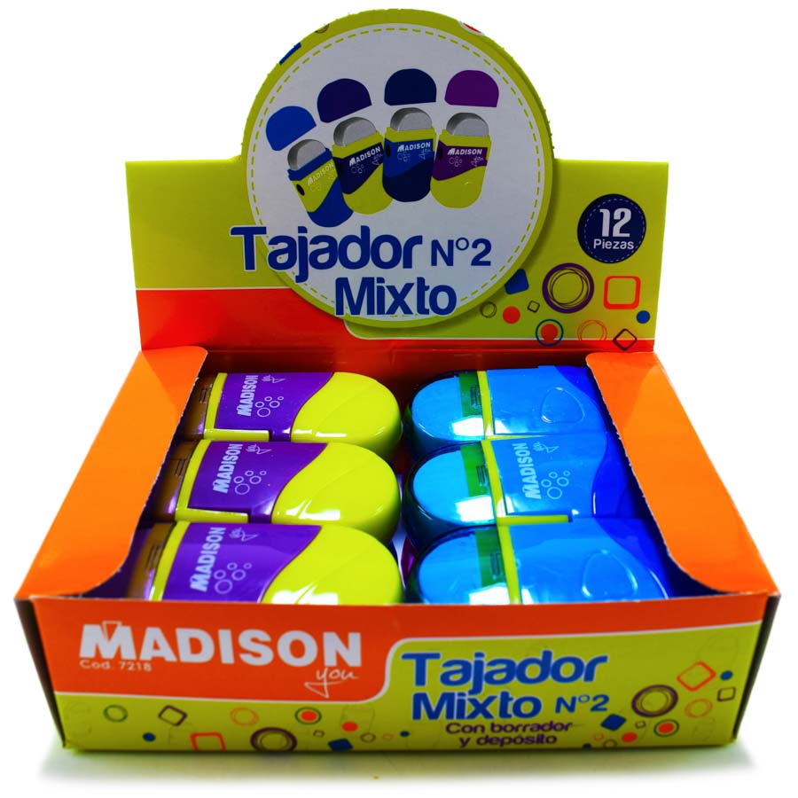 Tajador giratorio con borrador y deposito Madison 12pcs