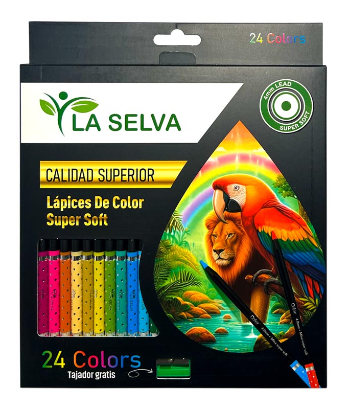 [LS417SS-24] Color largo redondo mina 4mm SUPER SOFT madera negra La Selva de 24 colores + tajador