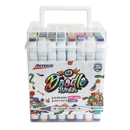 [DOO-48] Marcadores DOODLE doble punta biselado y redondo 5/1.5mm frasco rigido de 48 colores