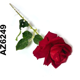 [AZ6249] Flor - rosa individual terciopelo con 2 hojas AZ6249, largo 70cm, corola 12cm