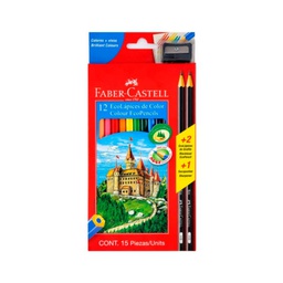 [120112+2AR] Color largo hexagonal Faber Castell + (lapiz negro, boligrafo azul, tajador y borrador)  12 colores