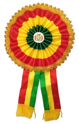 [ESC38] Escarapela Tricolor borde con grecas dorado DIAMETRO de 38CM