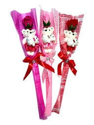 [7714-2] Adorno con flor y osito doble envuelto en papel coreano(12pcs)