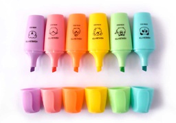 [XYH-502] Resaltadores color pastel estuche de 6 unidades con dibujo de animales