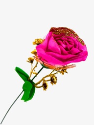 [FI437] Flor - rosa individual con adorno dorado, largo 43 cm,  corola 7cm
